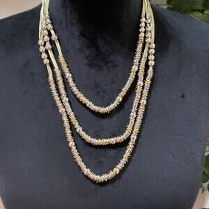 Women Fashion Brass Heishi Beads Ring to Reason Statement Necklace Lobster Clasp